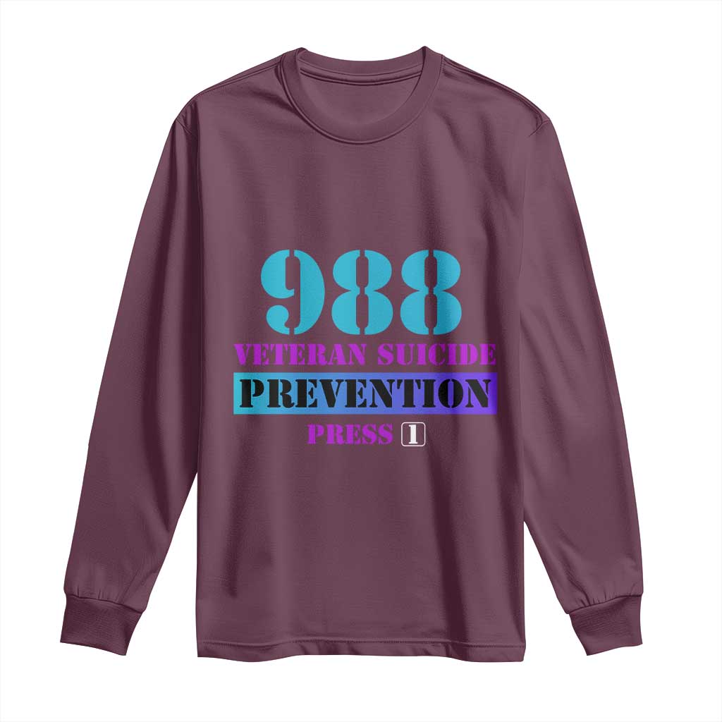 Suicide Prevention Support Long Sleeve Shirt 988 Veteran Suicide Prevention Press 1