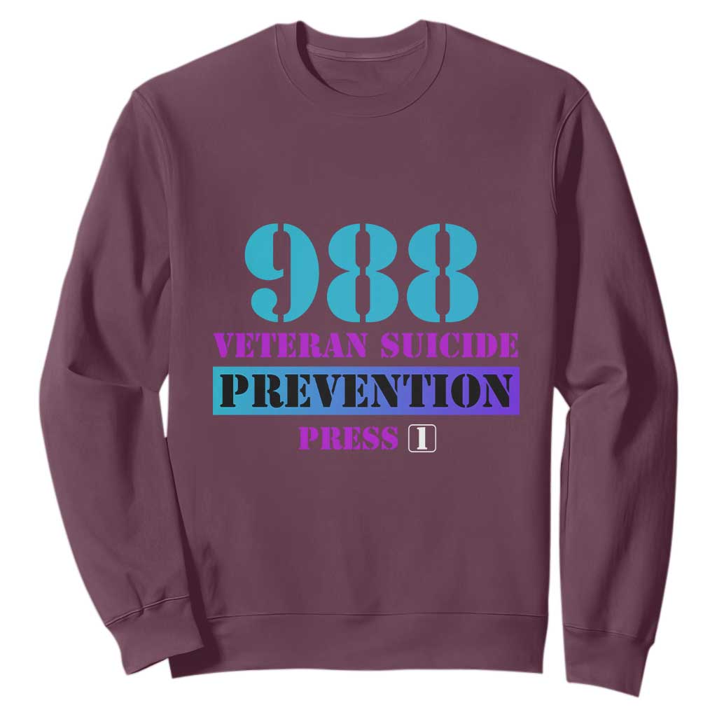 Suicide Prevention Support Sweatshirt 988 Veteran Suicide Prevention Press 1