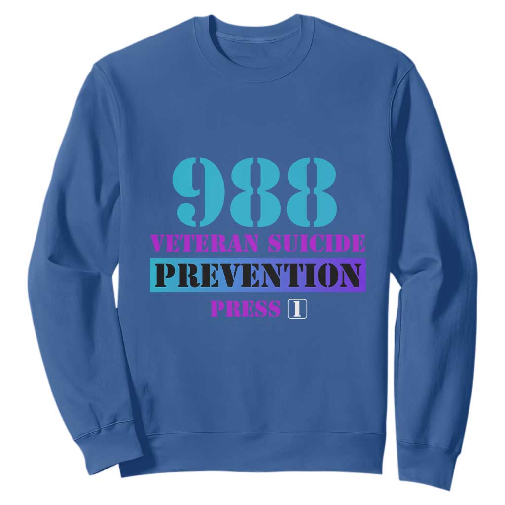 Suicide Prevention Support Sweatshirt 988 Veteran Suicide Prevention Press 1