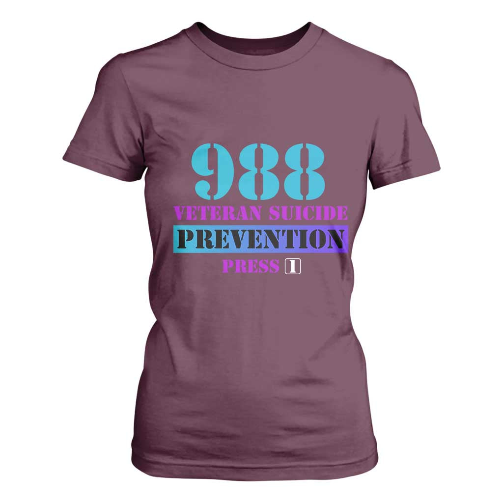 Suicide Prevention Support T Shirt For Women 988 Veteran Suicide Prevention Press 1