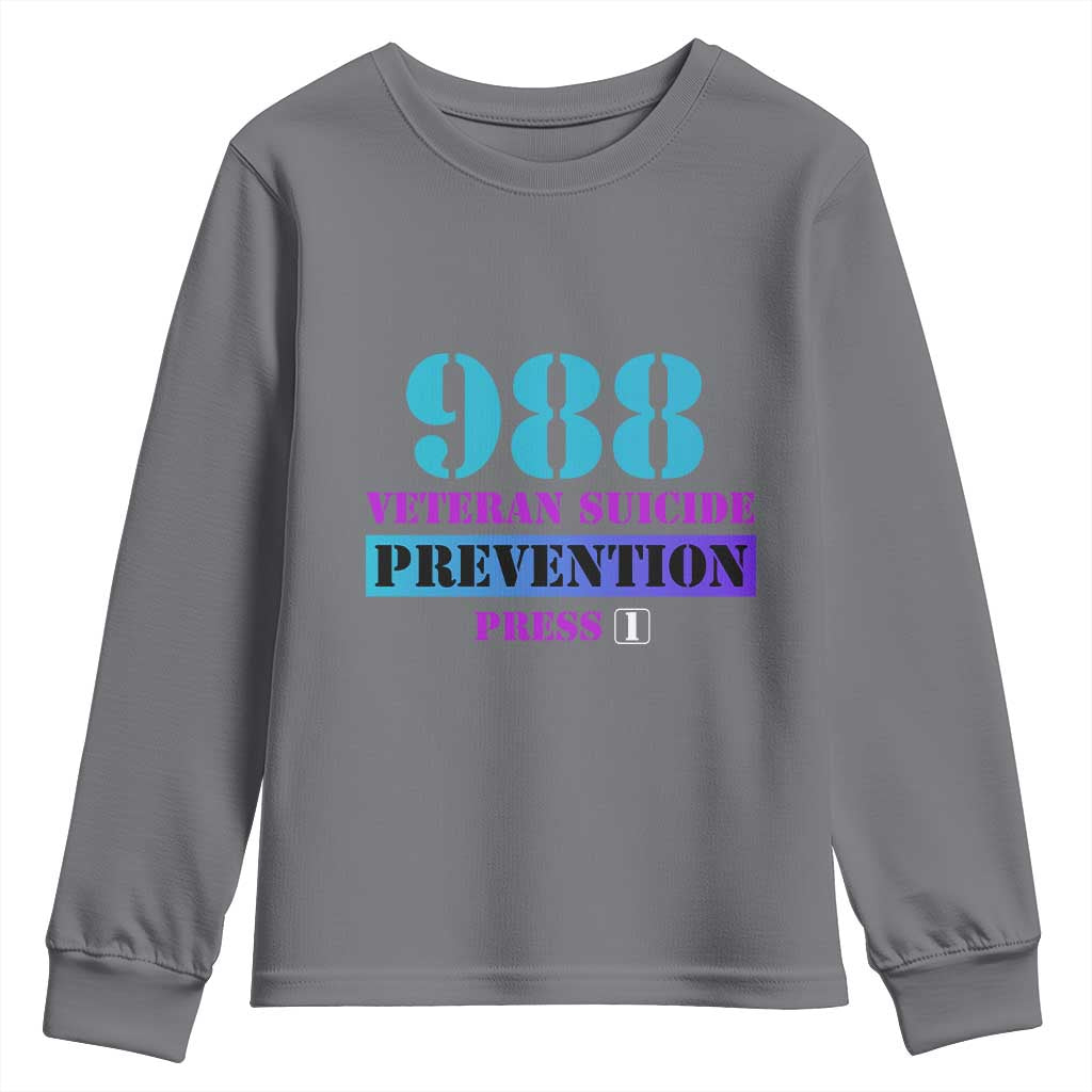 Suicide Prevention Support Youth Sweatshirt 988 Veteran Suicide Prevention Press 1