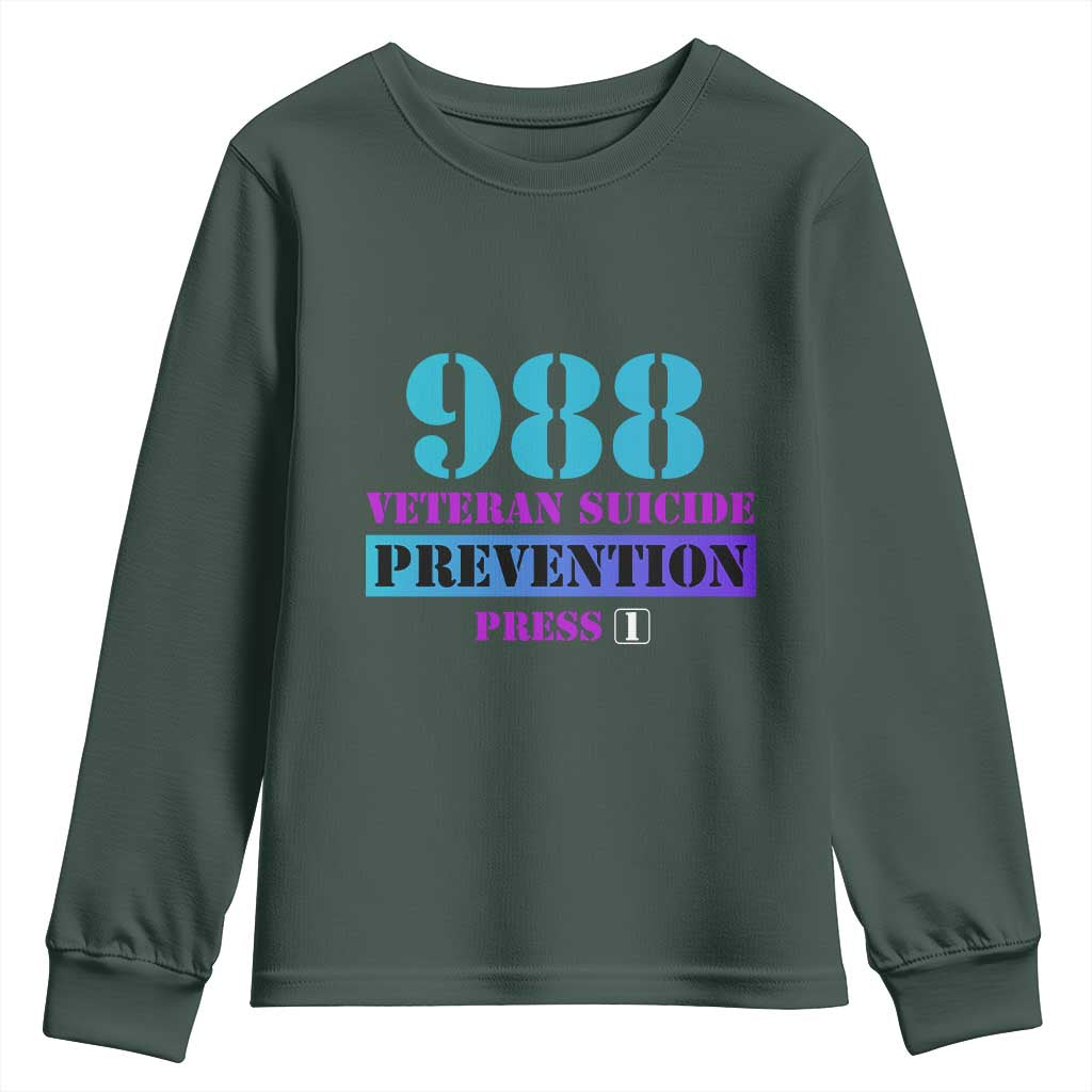 Suicide Prevention Support Youth Sweatshirt 988 Veteran Suicide Prevention Press 1