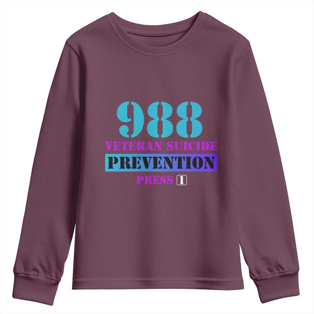 Suicide Prevention Support Youth Sweatshirt 988 Veteran Suicide Prevention Press 1