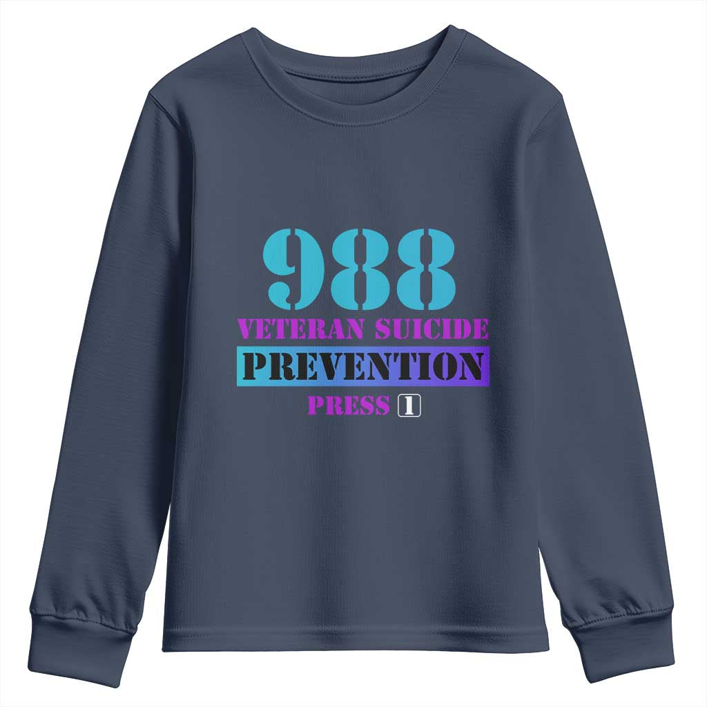 Suicide Prevention Support Youth Sweatshirt 988 Veteran Suicide Prevention Press 1