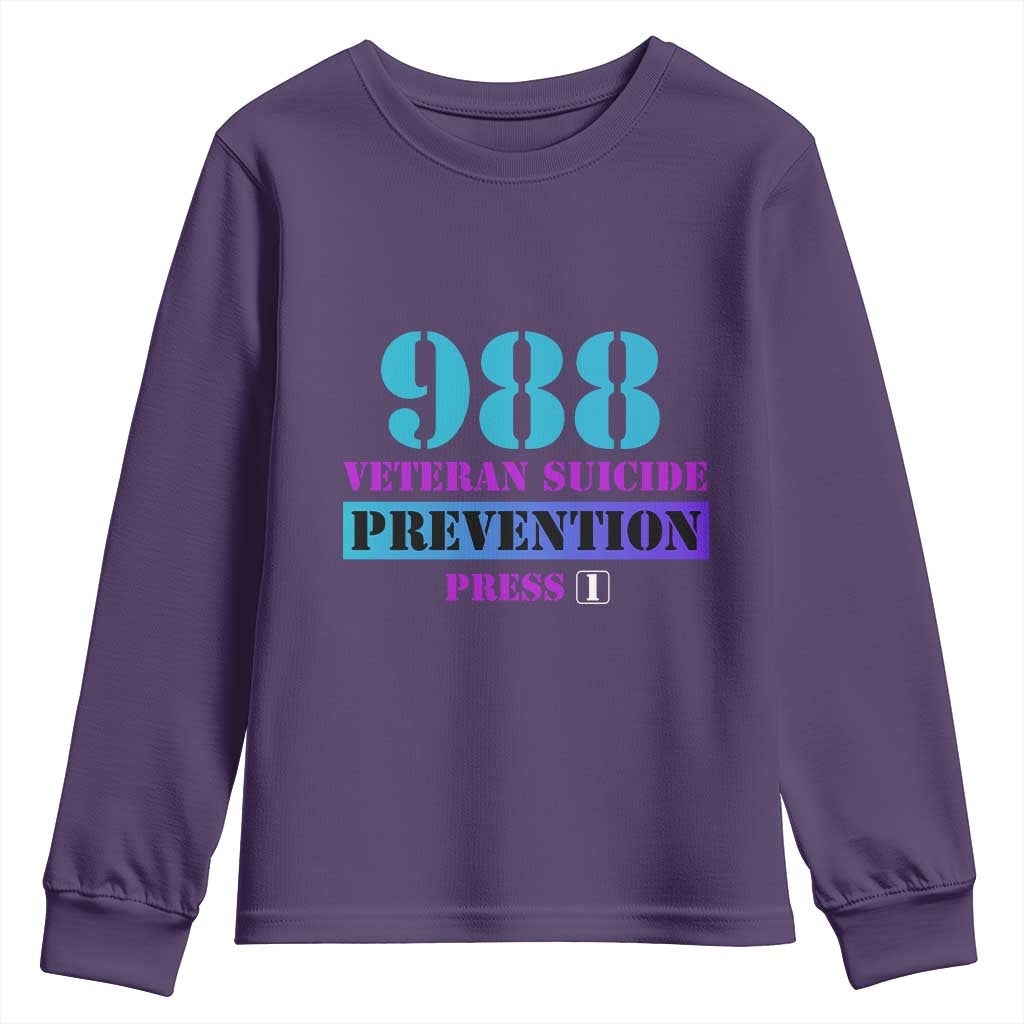 Suicide Prevention Support Youth Sweatshirt 988 Veteran Suicide Prevention Press 1
