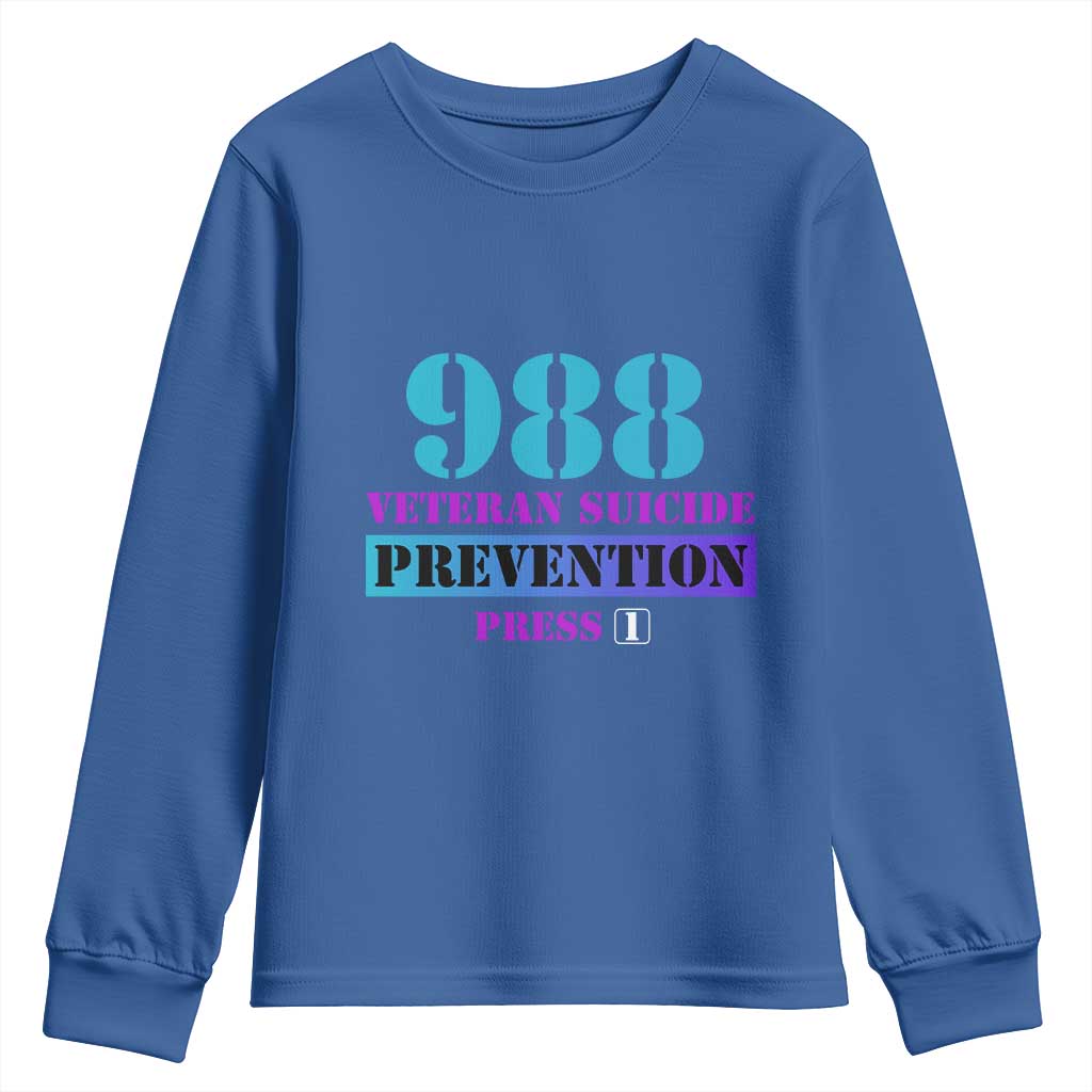 Suicide Prevention Support Youth Sweatshirt 988 Veteran Suicide Prevention Press 1