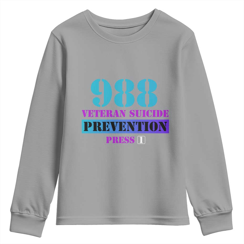 Suicide Prevention Support Youth Sweatshirt 988 Veteran Suicide Prevention Press 1