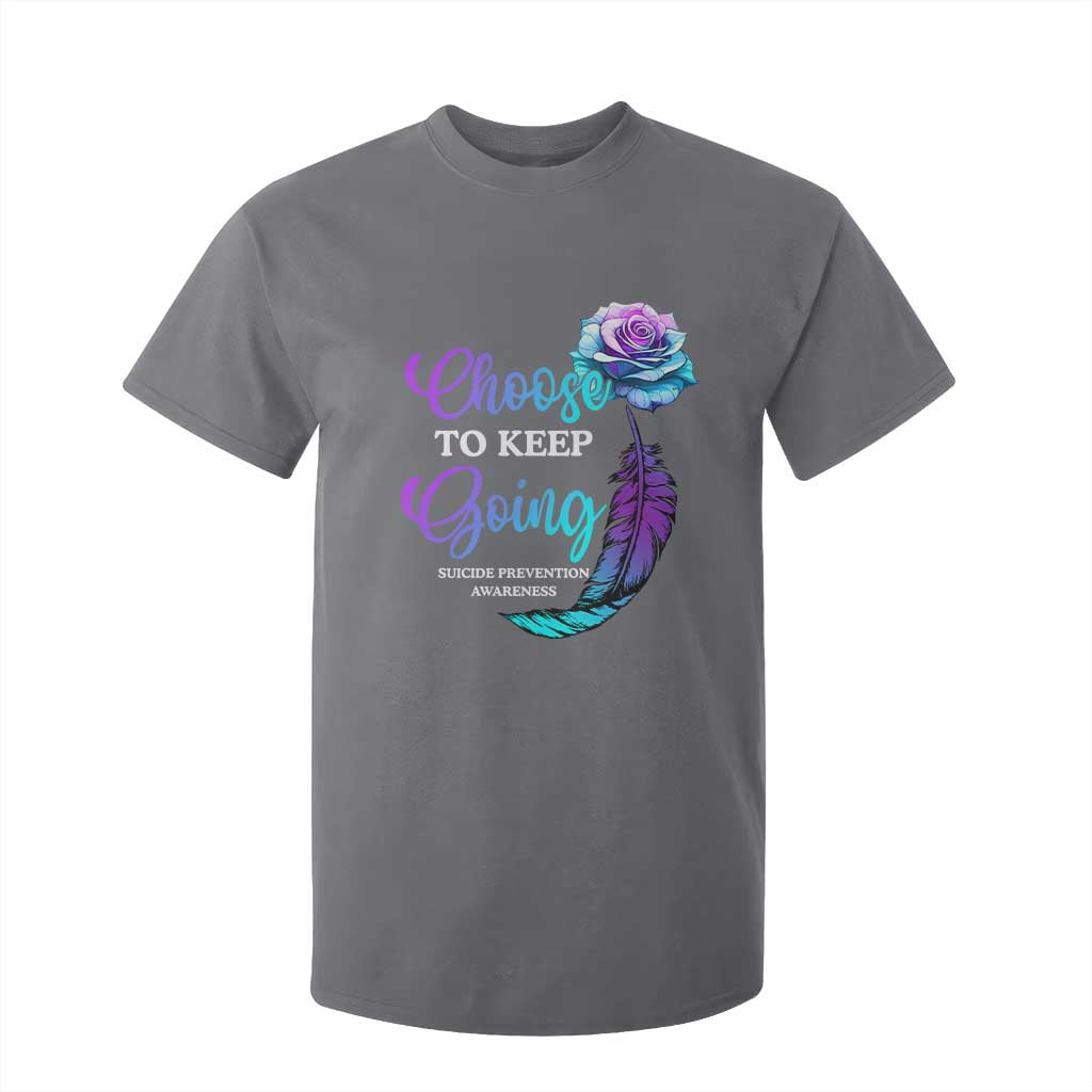 Suicide Prevention Support T Shirt For Kid Choose To Keep Going Semicolon Rose Feather