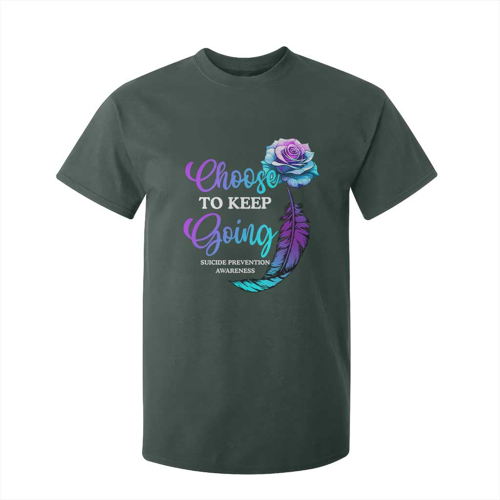 Suicide Prevention Support T Shirt For Kid Choose To Keep Going Semicolon Rose Feather