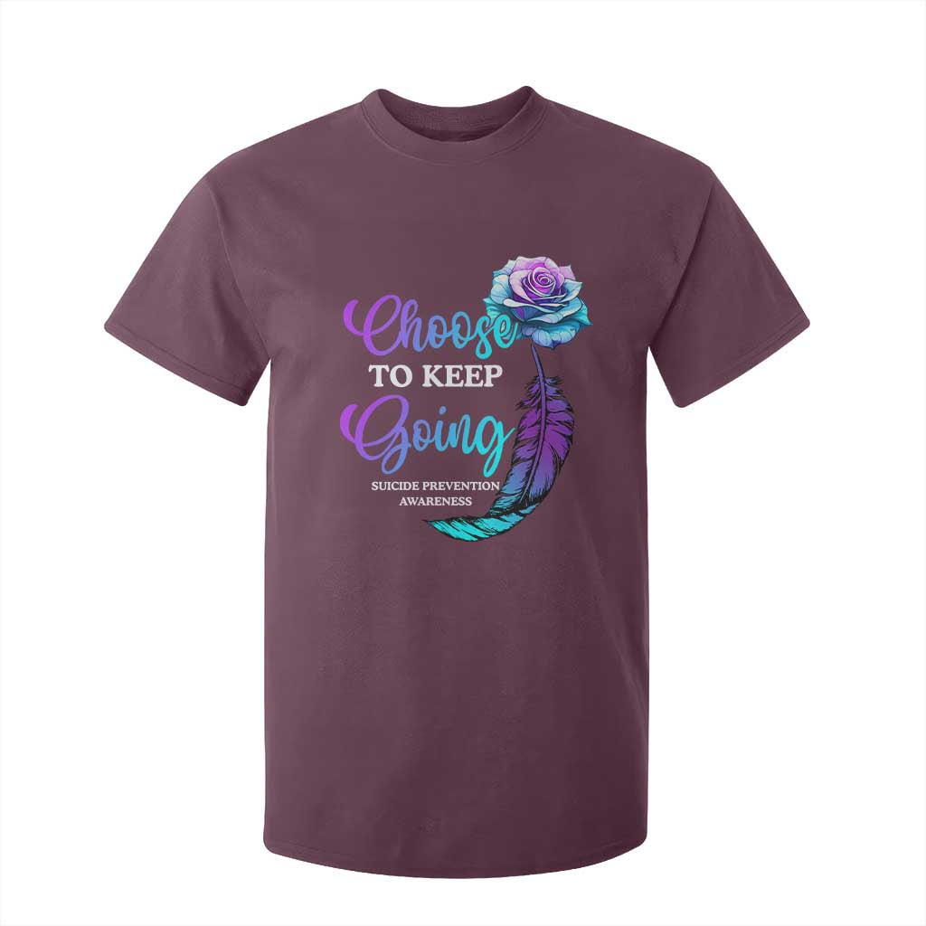 Suicide Prevention Support T Shirt For Kid Choose To Keep Going Semicolon Rose Feather