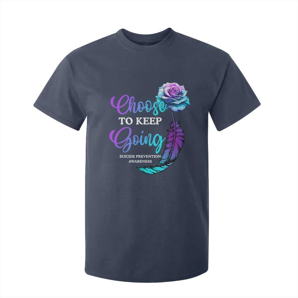 Suicide Prevention Support T Shirt For Kid Choose To Keep Going Semicolon Rose Feather