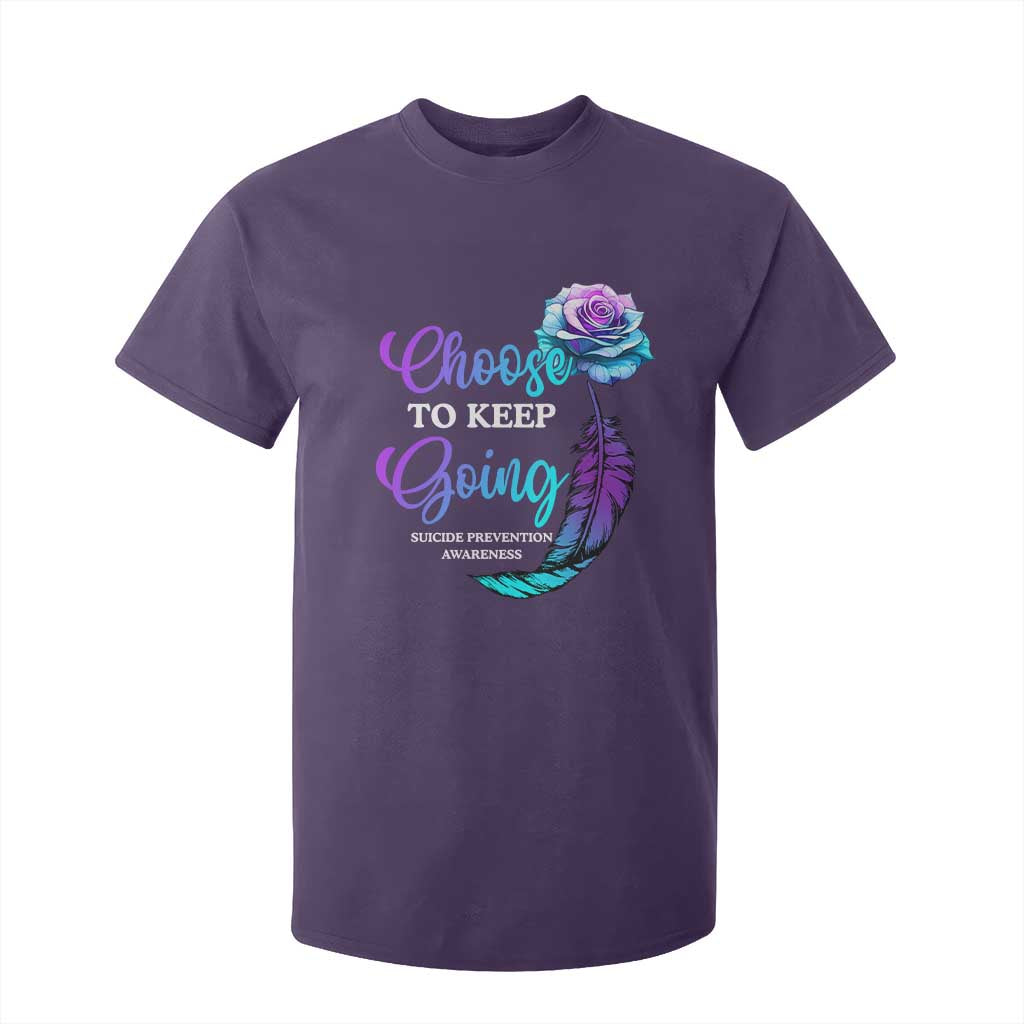 Suicide Prevention Support T Shirt For Kid Choose To Keep Going Semicolon Rose Feather