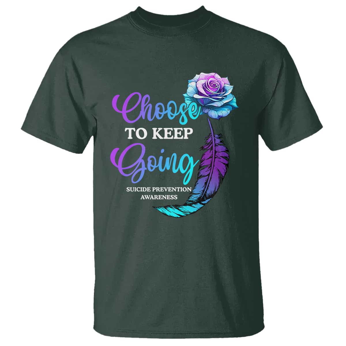 Suicide Prevention Support T Shirt Choose To Keep Going Semicolon Rose Feather