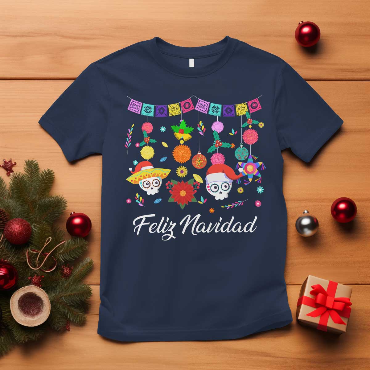 feliz-navidad-t-shirt-funny-christmas-in-mexico-sugar-skull-pinata-star