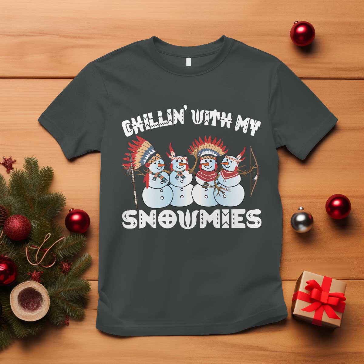 funny-christmas-native-american-t-shirt-chillin-with-my-snowmies-snowman-tribes