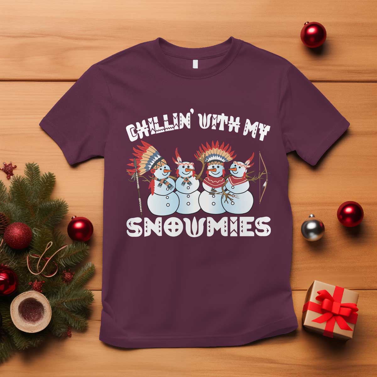 funny-christmas-native-american-t-shirt-chillin-with-my-snowmies-snowman-tribes