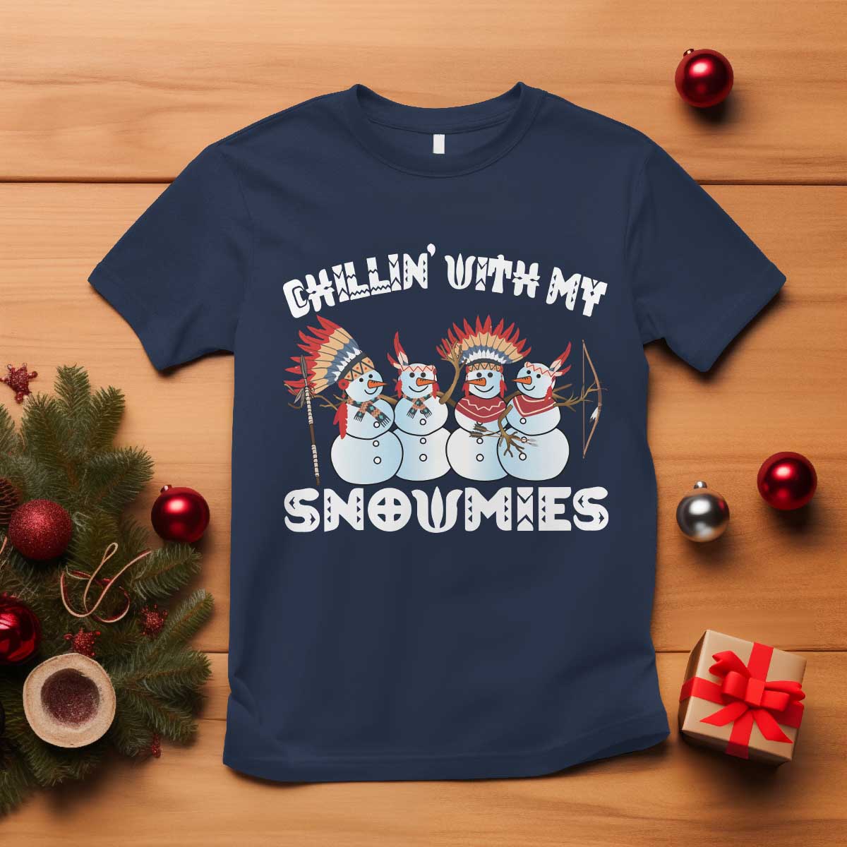 funny-christmas-native-american-t-shirt-chillin-with-my-snowmies-snowman-tribes
