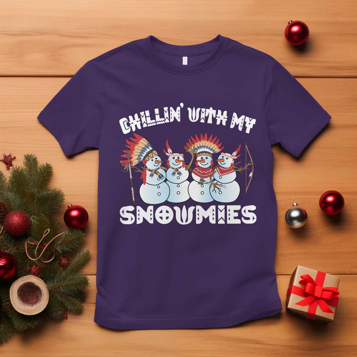funny-christmas-native-american-t-shirt-chillin-with-my-snowmies-snowman-tribes