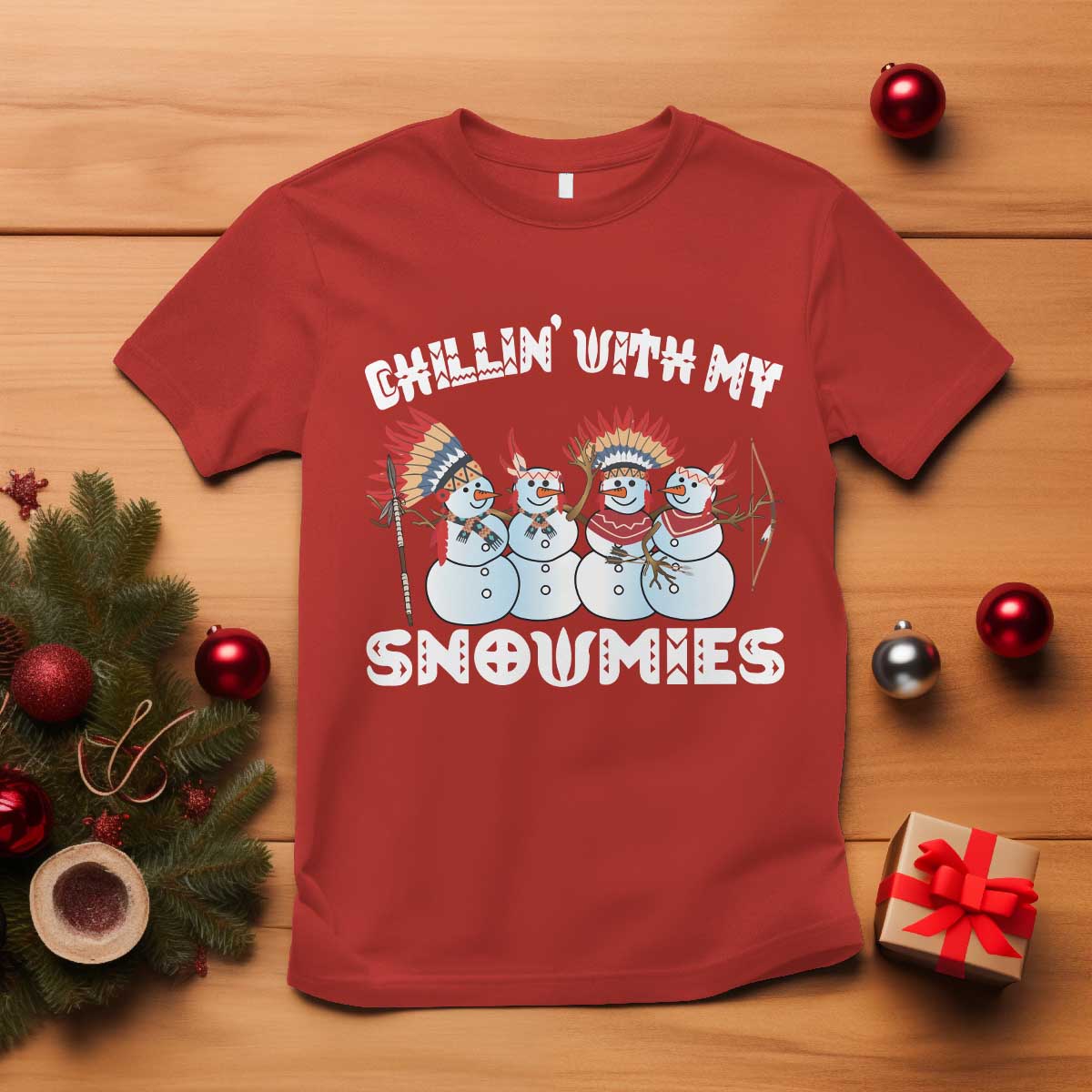 funny-christmas-native-american-t-shirt-chillin-with-my-snowmies-snowman-tribes