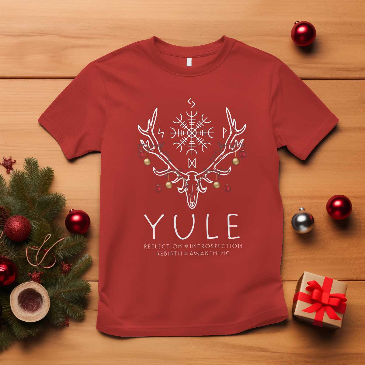 yule-pagan-t-shirt-reflection-introspection-rebirth-awakening-vegvsir-symbol
