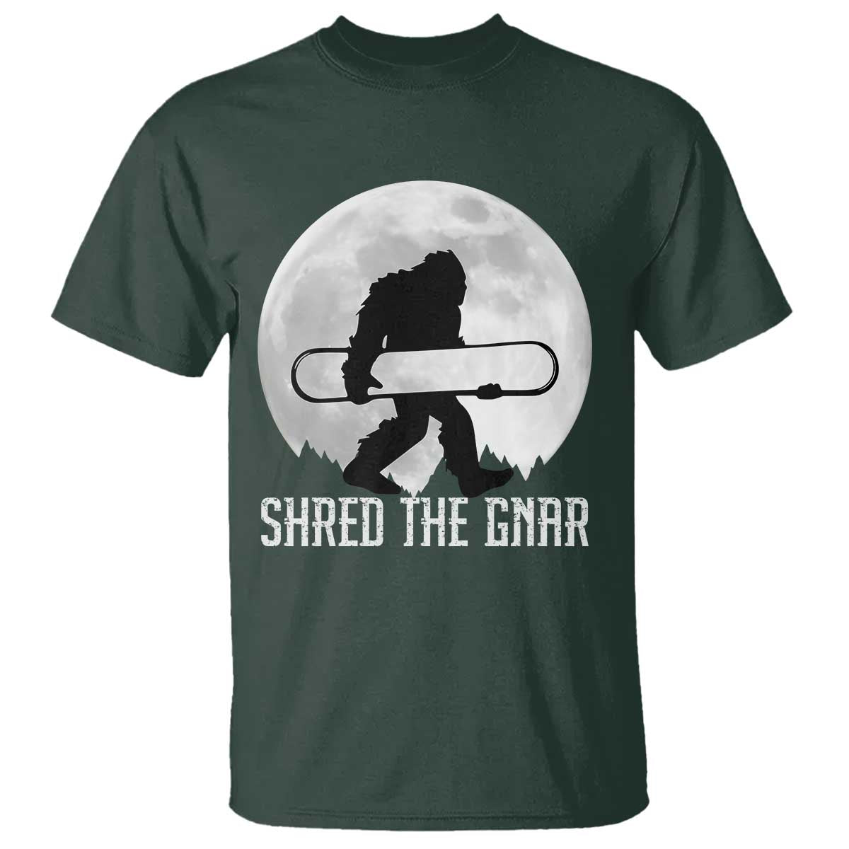 funny-bigfoot-snowboarding-t-shirt-shred-the-gnar-moon-snowboard