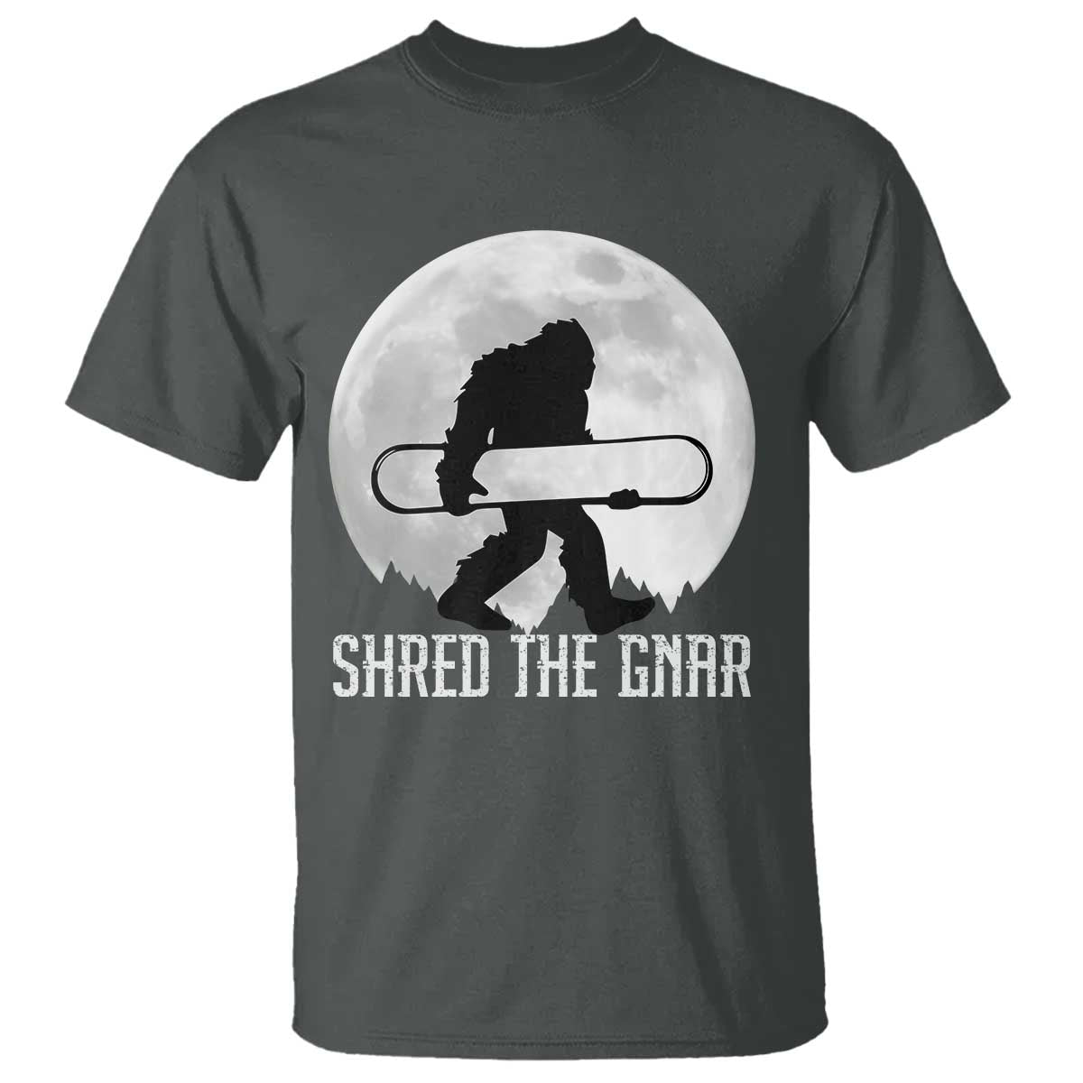 funny-bigfoot-snowboarding-t-shirt-shred-the-gnar-moon-snowboard