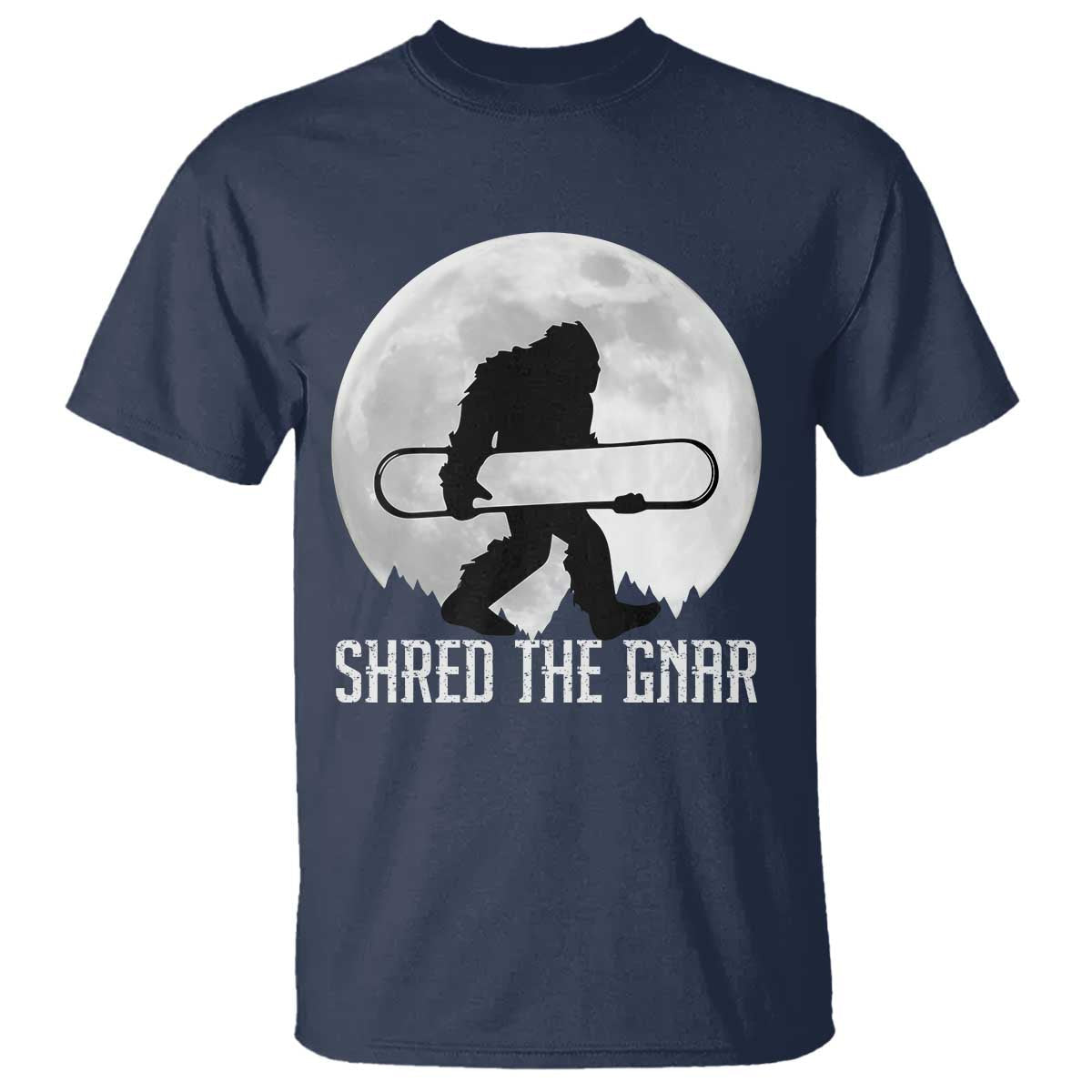 funny-bigfoot-snowboarding-t-shirt-shred-the-gnar-moon-snowboard