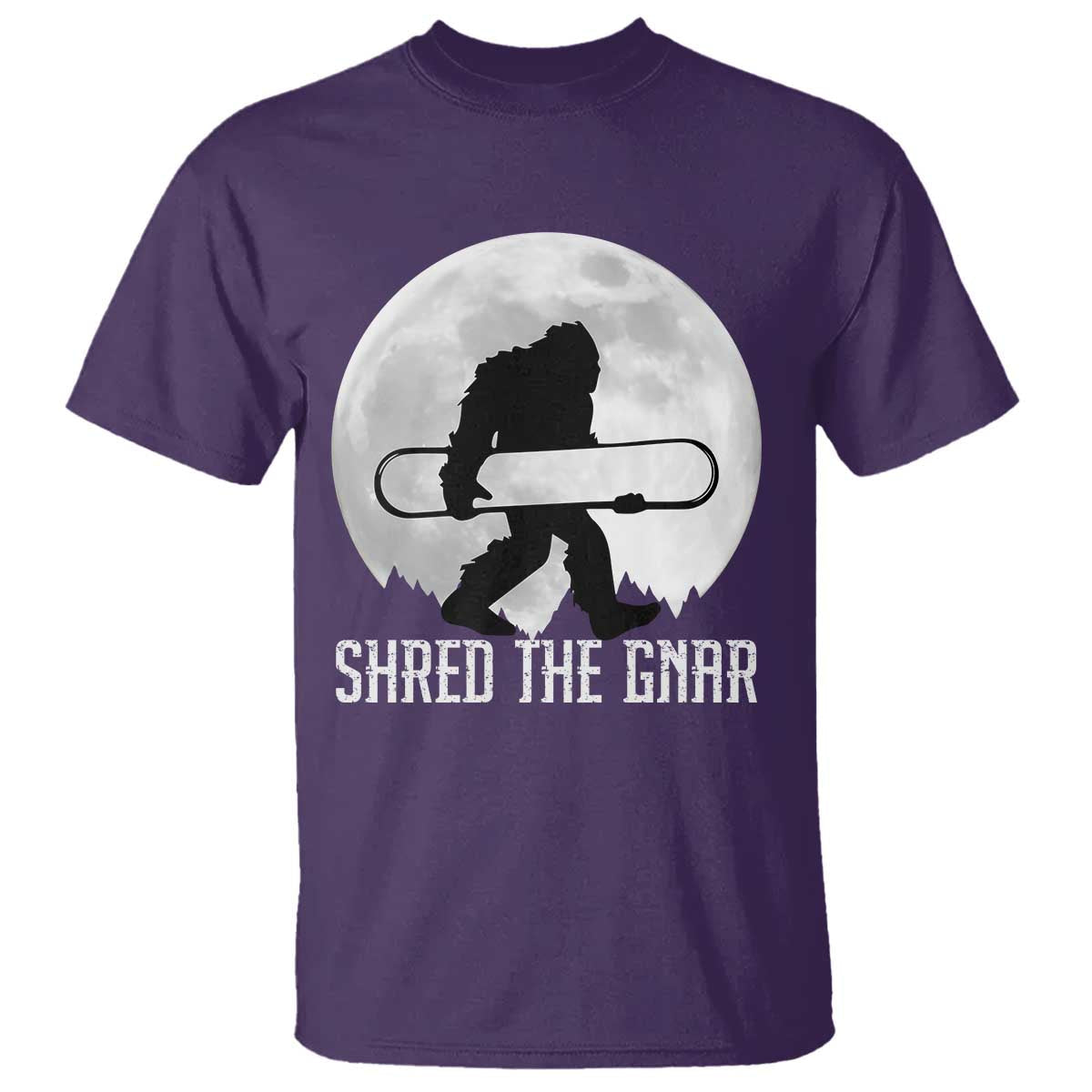 funny-bigfoot-snowboarding-t-shirt-shred-the-gnar-moon-snowboard