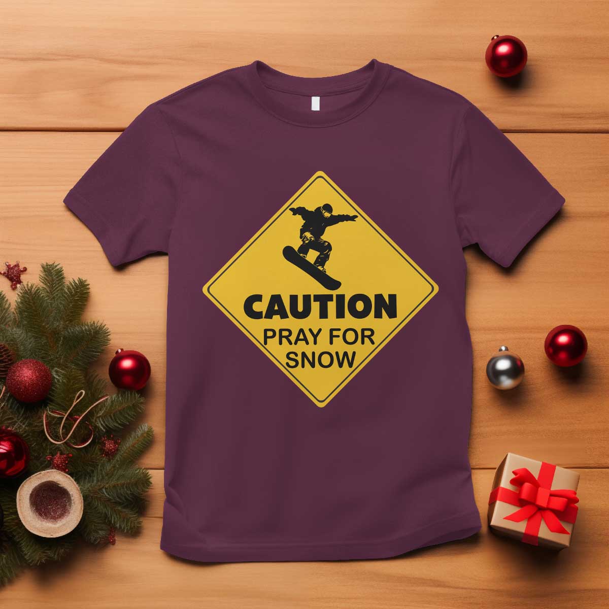 funny-snowboarding-t-shirt-caution-pray-for-snow-snowboard