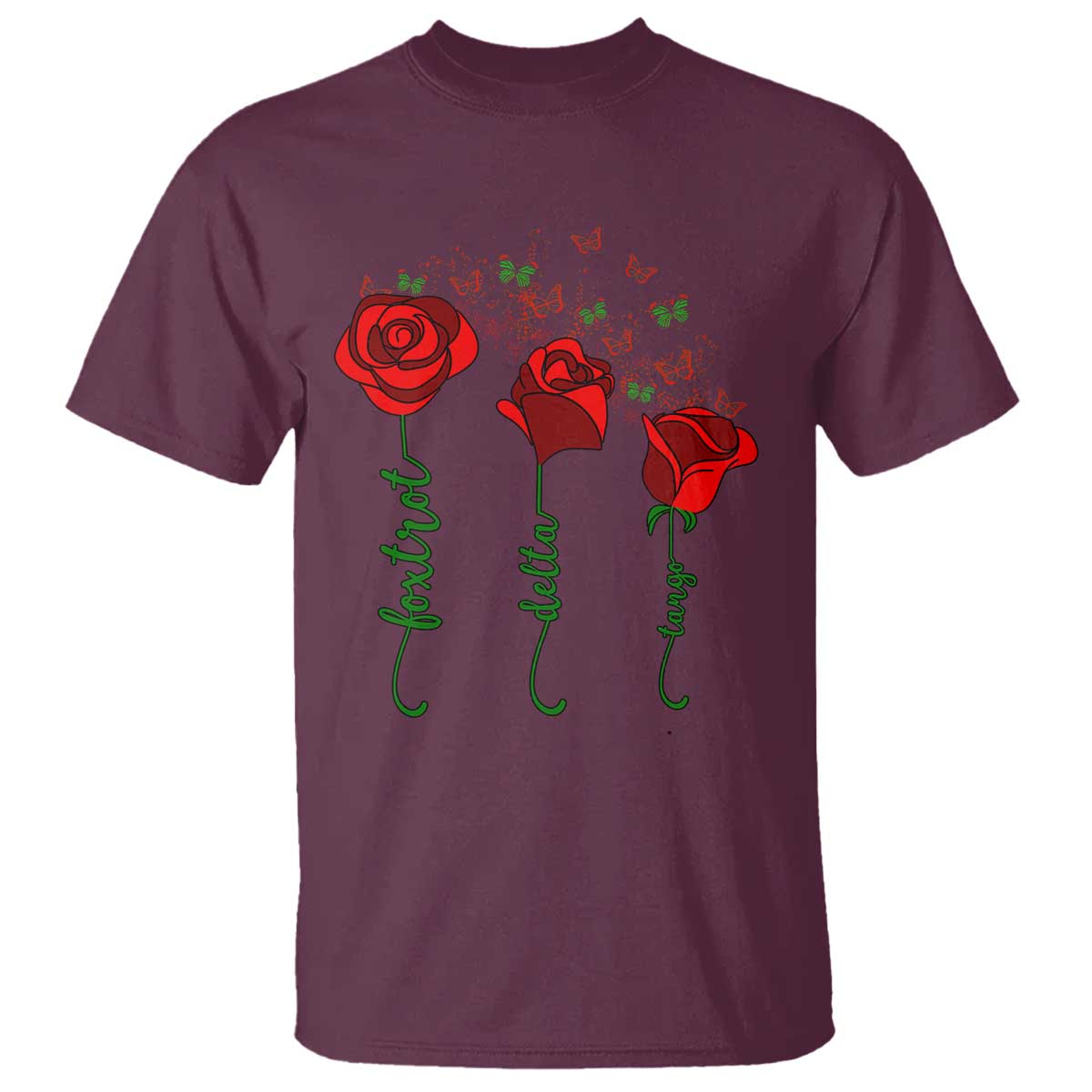 funny-foxtrot-delta-tango-t-shirt-vintage-rose-flowers-butterfly