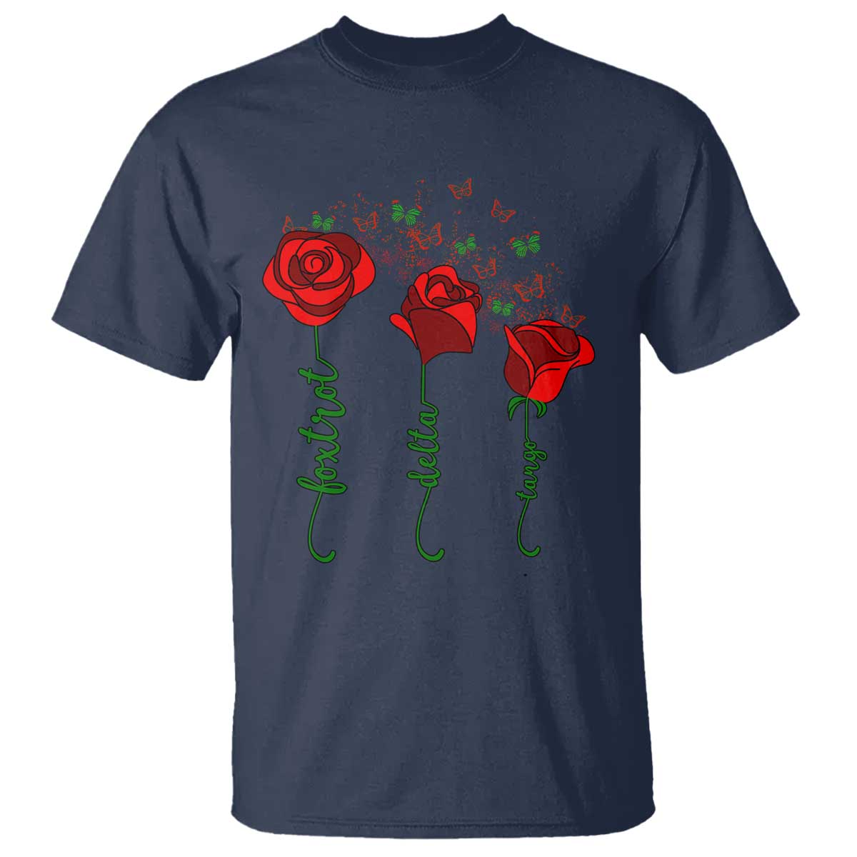 funny-foxtrot-delta-tango-t-shirt-vintage-rose-flowers-butterfly