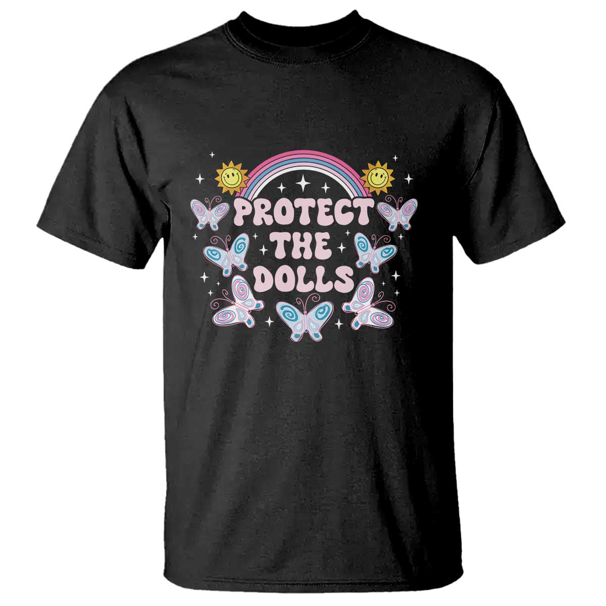 protect-the-dolls-t-shirt-trans-women-pride-month-retro-groove-butterfly