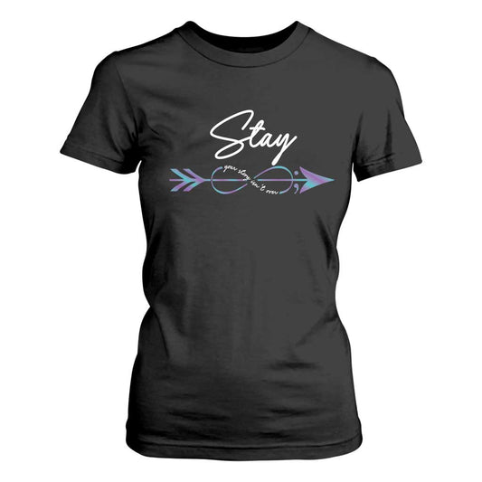 Suicide Prevention Support T Shirt For Women Stay Your Story Isn't Over Arrow Semicolon