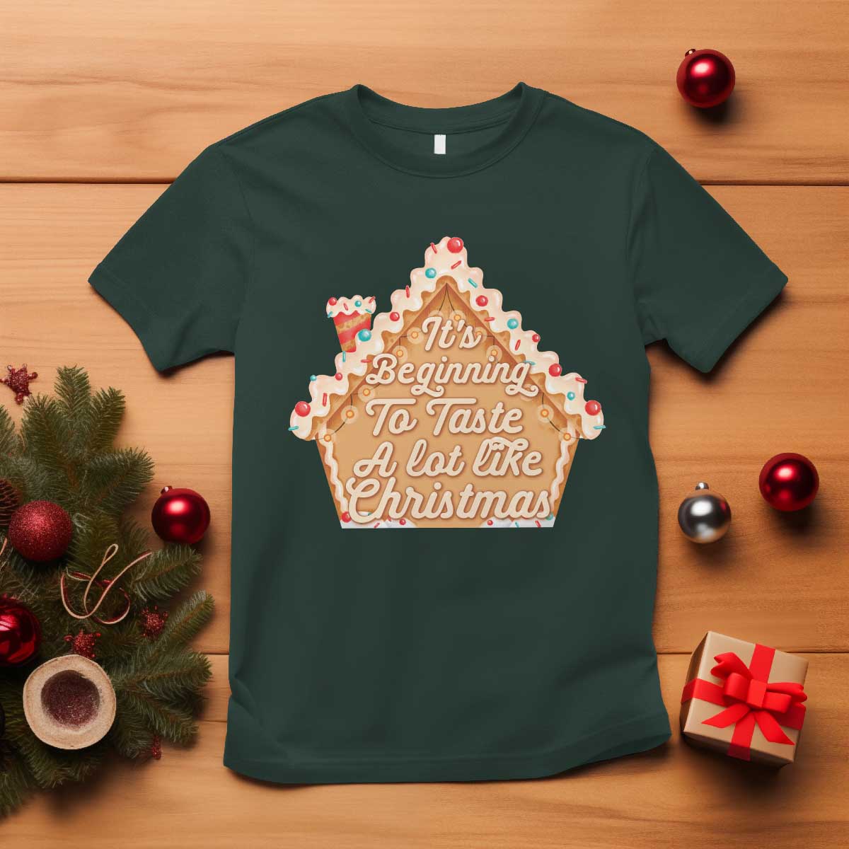 funny-christmas-cookie-baking-t-shirt-its-beginning-to-taste-a-lot-like-christmas-gingerbread-house