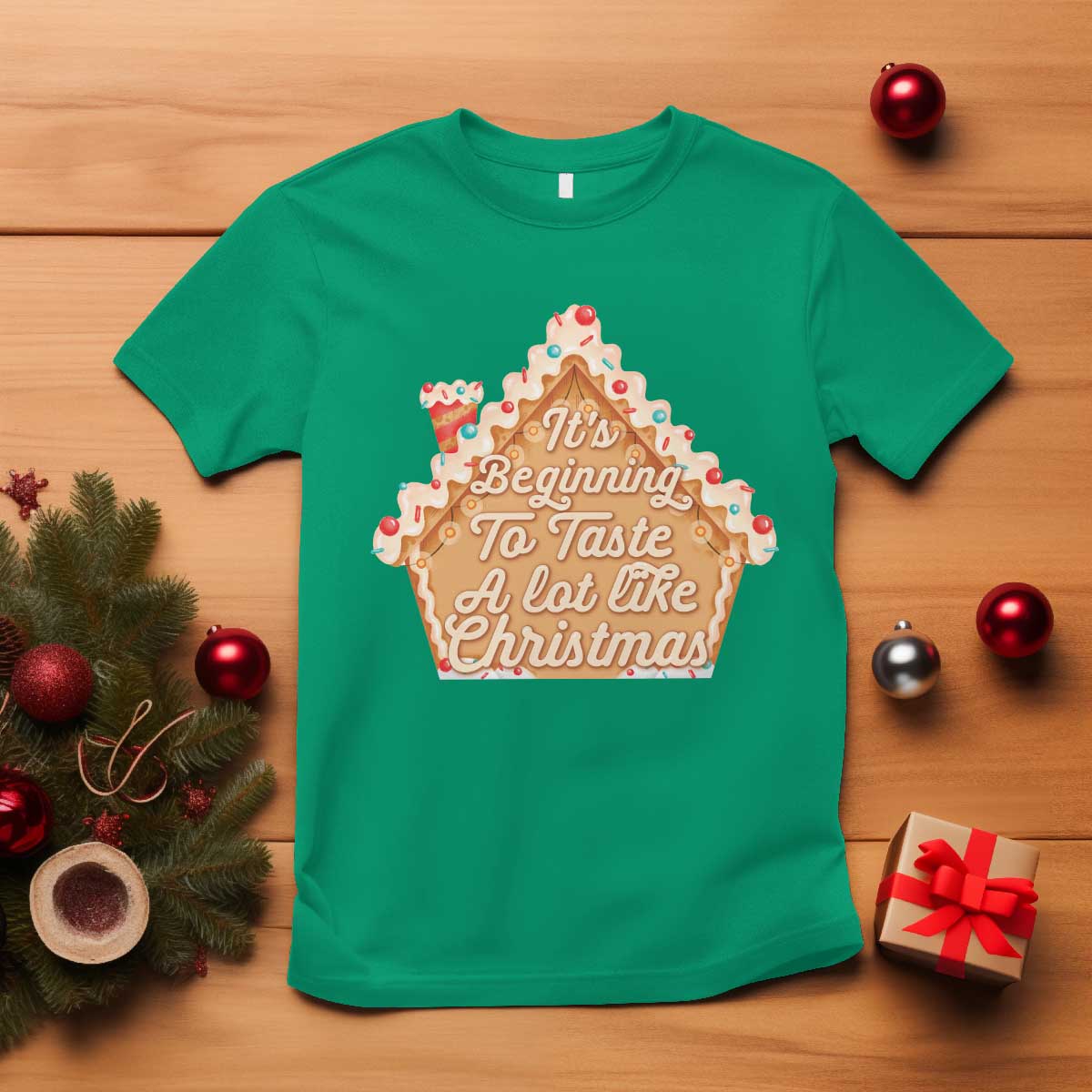 funny-christmas-cookie-baking-t-shirt-its-beginning-to-taste-a-lot-like-christmas-gingerbread-house