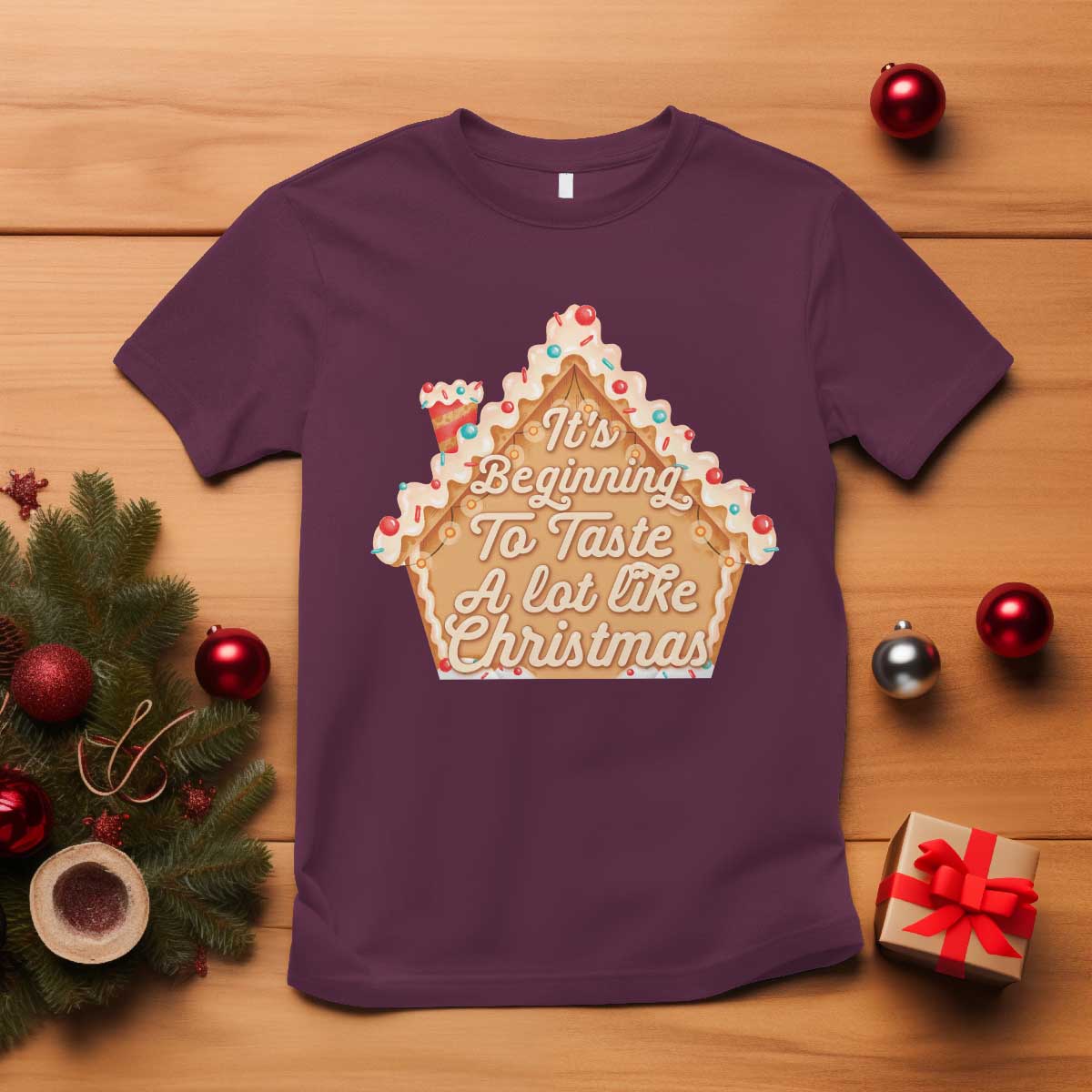 funny-christmas-cookie-baking-t-shirt-its-beginning-to-taste-a-lot-like-christmas-gingerbread-house