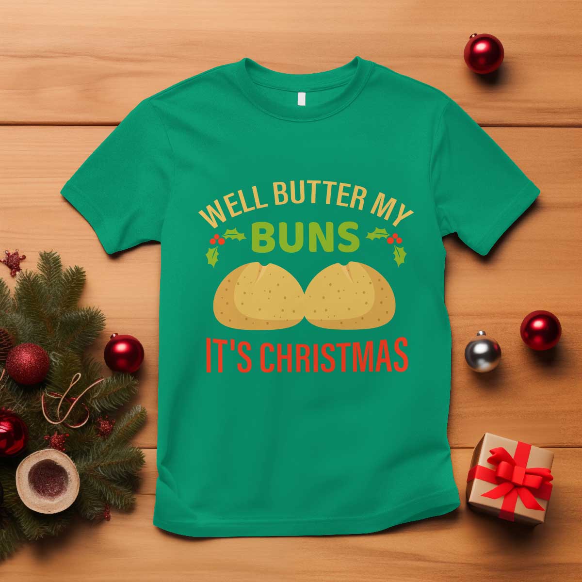 funny-christmas-bun-bread-t-shirt-well-butter-my-buns-its-xmas