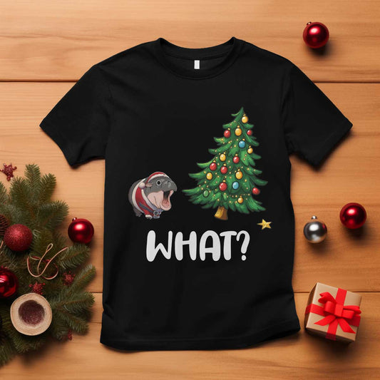 funny-moo-deng-christmas-t-shirt-what-santa-cute-hippo-zoo-meme-baby-pygmy-xmas-tree