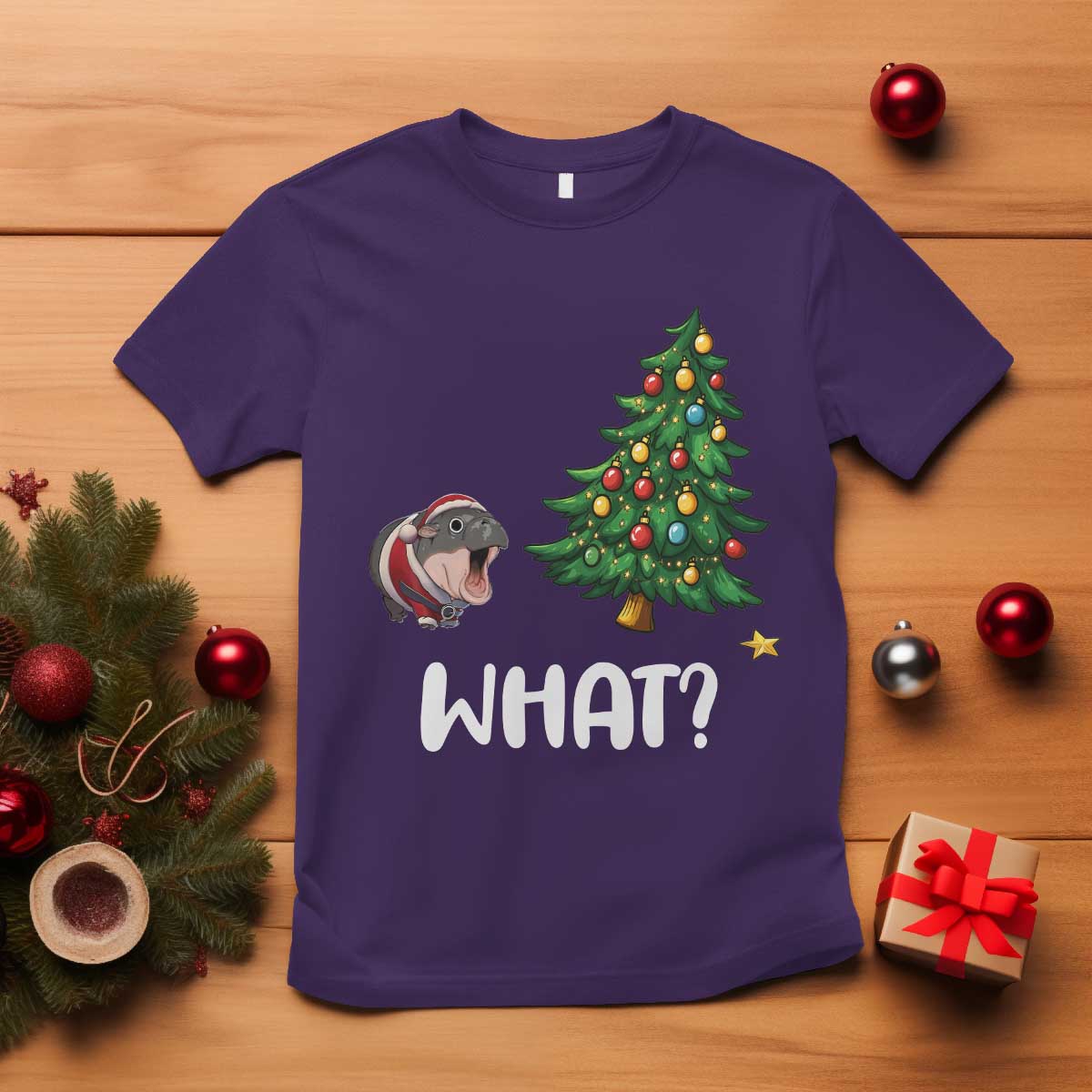 funny-moo-deng-christmas-t-shirt-what-santa-cute-hippo-zoo-meme-baby-pygmy-xmas-tree