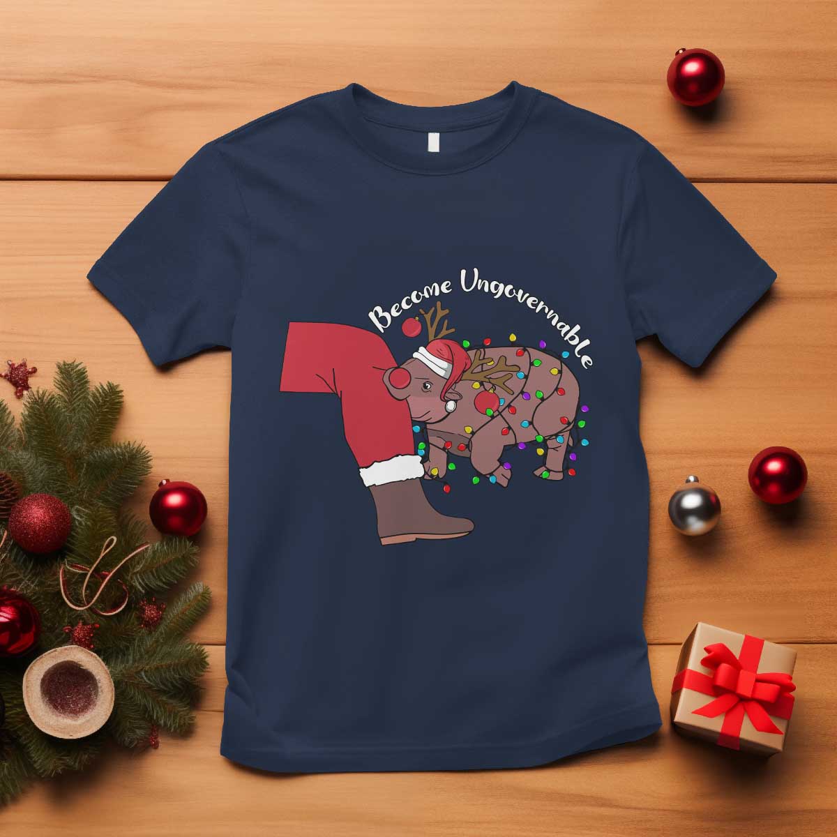 funny-moo-deng-christmas-t-shirt-become-ungovernable-reindeer-xmas-santa