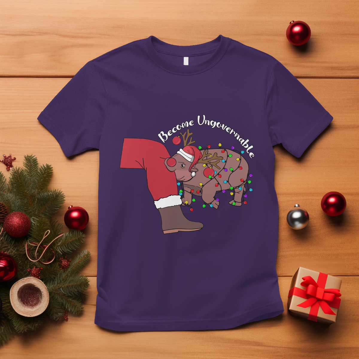 funny-moo-deng-christmas-t-shirt-become-ungovernable-reindeer-xmas-santa
