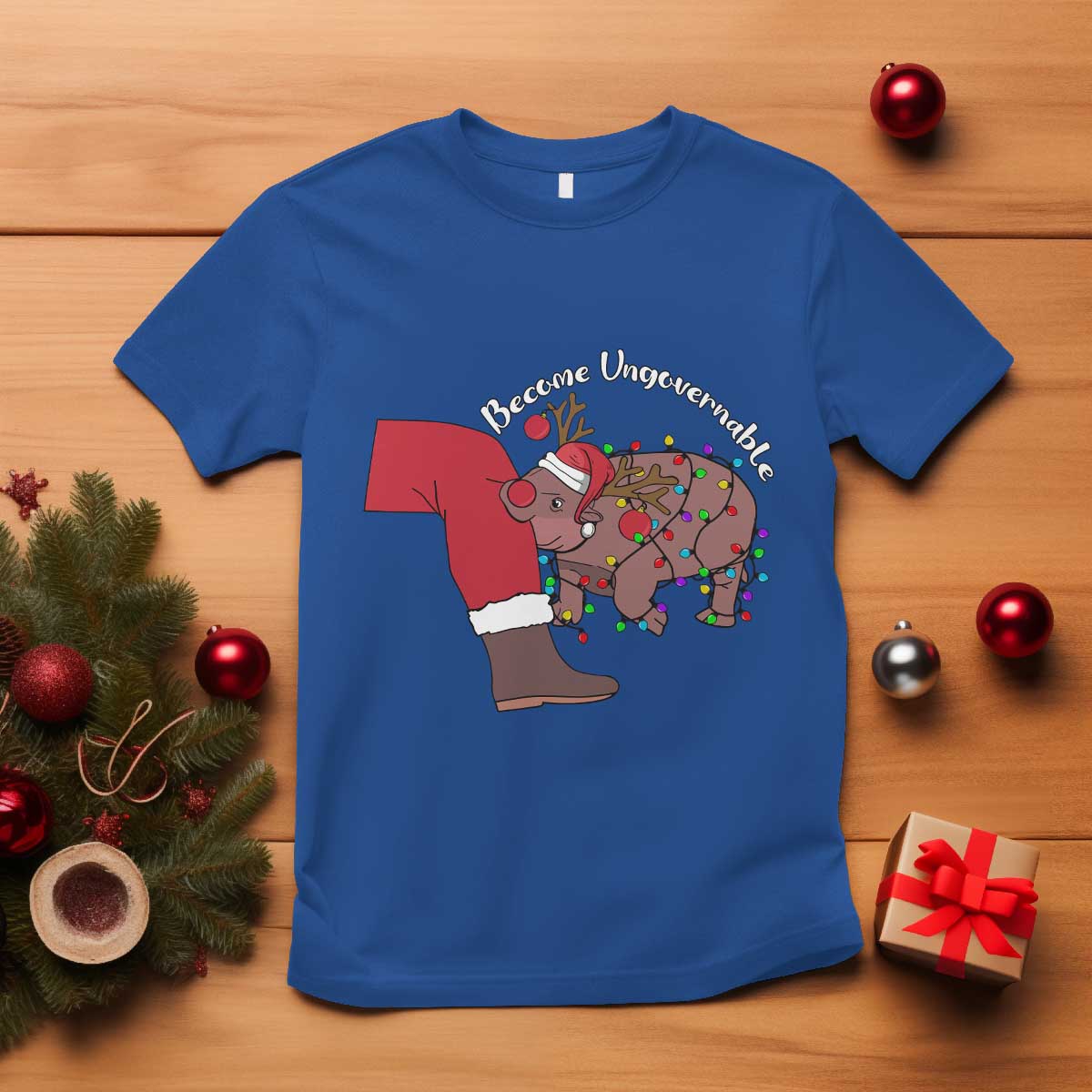 funny-moo-deng-christmas-t-shirt-become-ungovernable-reindeer-xmas-santa