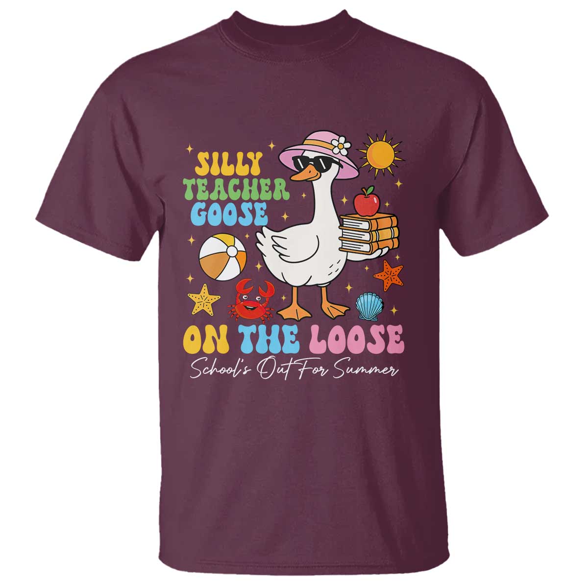 funny-schools-out-for-summer-teacher-t-shirt-silly-teacher-goose-on-the-loose-summer-break