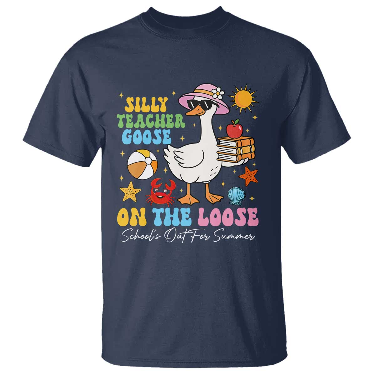 funny-schools-out-for-summer-teacher-t-shirt-silly-teacher-goose-on-the-loose-summer-break