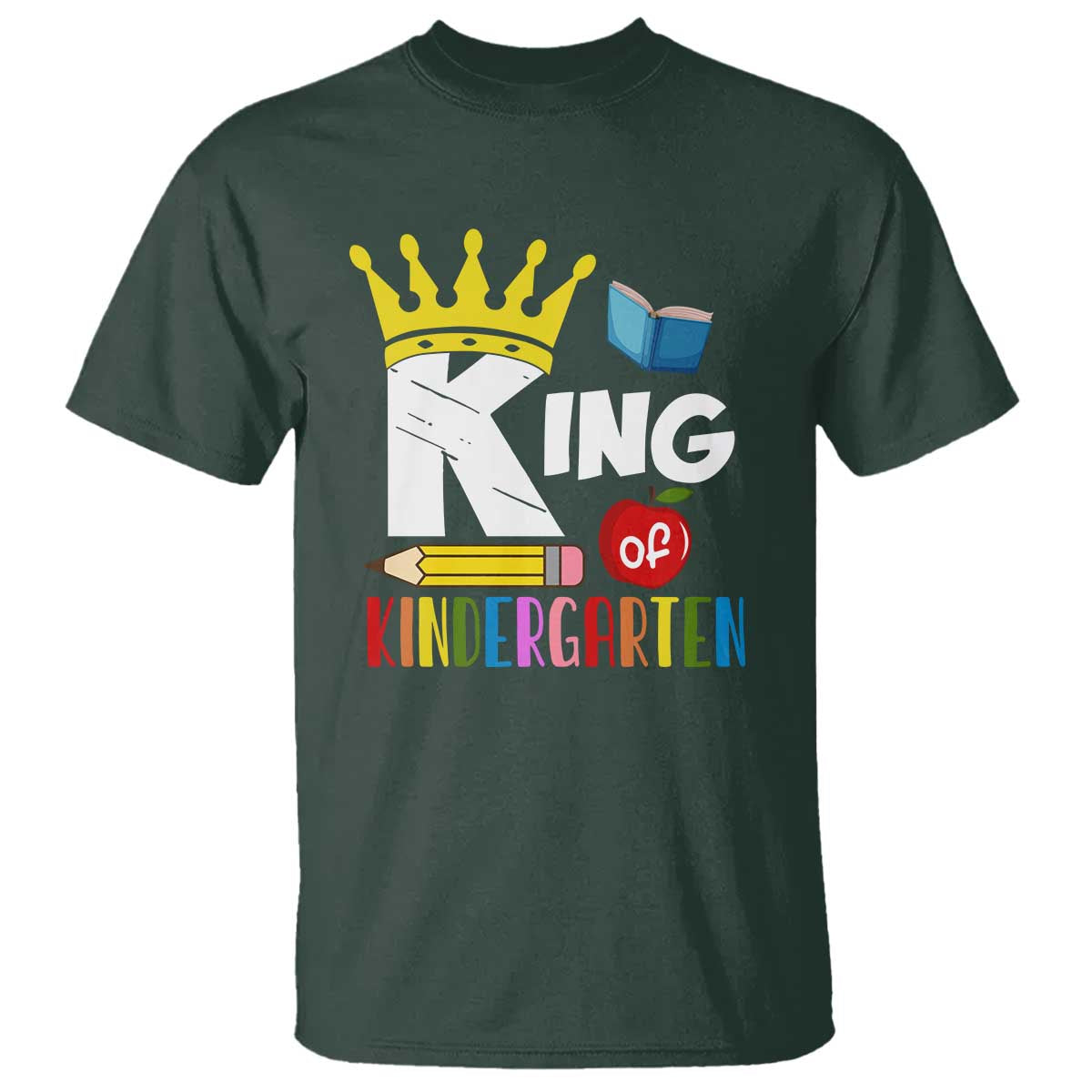 king-of-kindergarten-t-shirt-back-to-school-crown-apple-pen-book