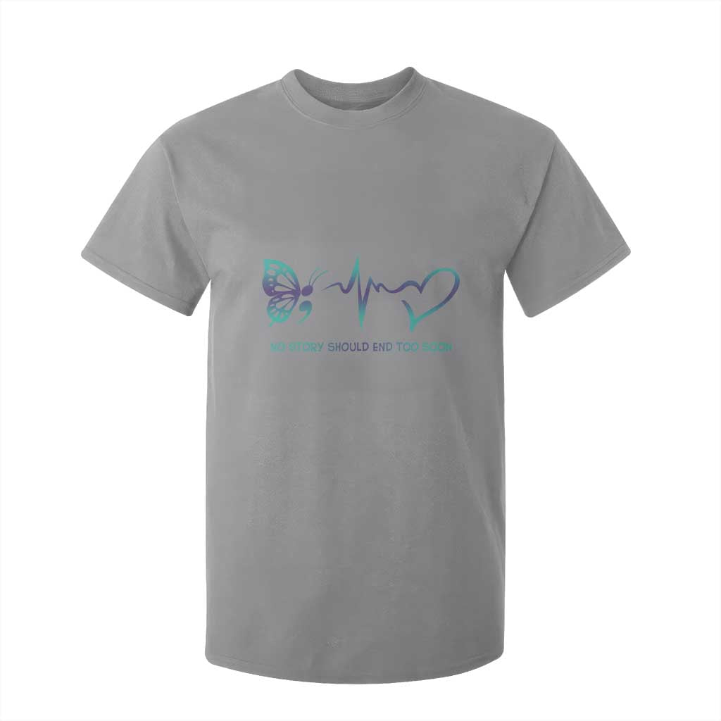 Suicide Prevention Support T Shirt For Kid No Story Should End Too Soon Butterfly Heartbeat