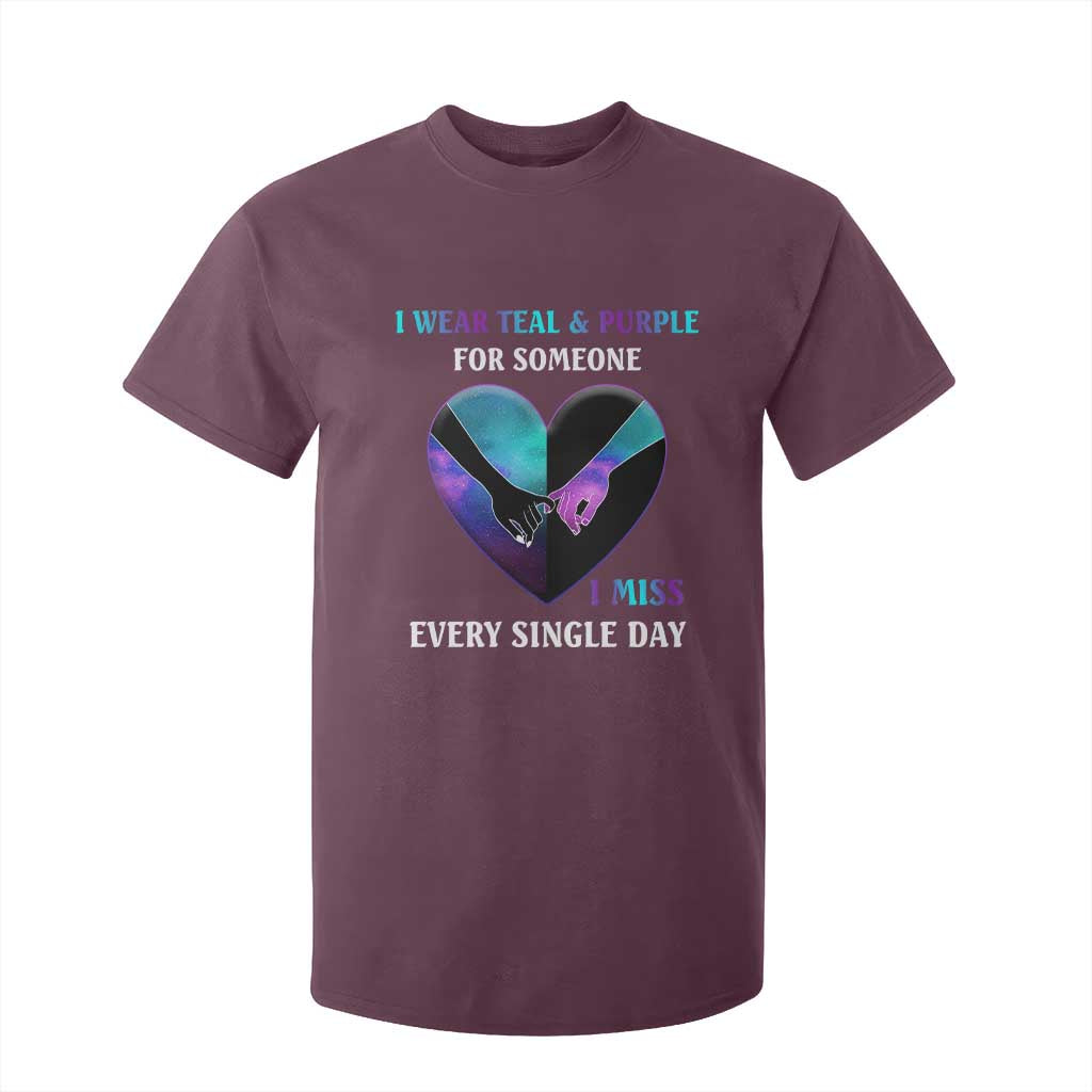 I Wear Teal & Purple for Someone I Miss Every Single Day Suicide Prevention T Shirt For Kid