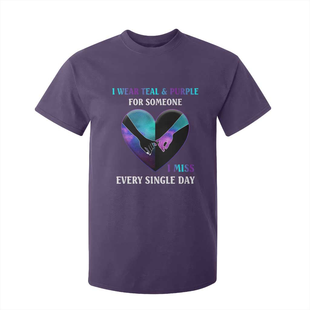 I Wear Teal & Purple for Someone I Miss Every Single Day Suicide Prevention T Shirt For Kid