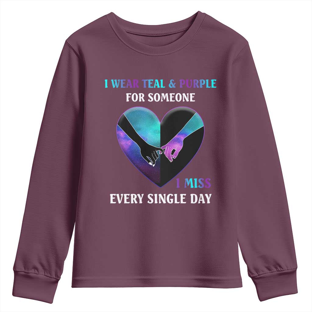 I Wear Teal & Purple for Someone I Miss Every Single Day Suicide Prevention Youth Sweatshirt