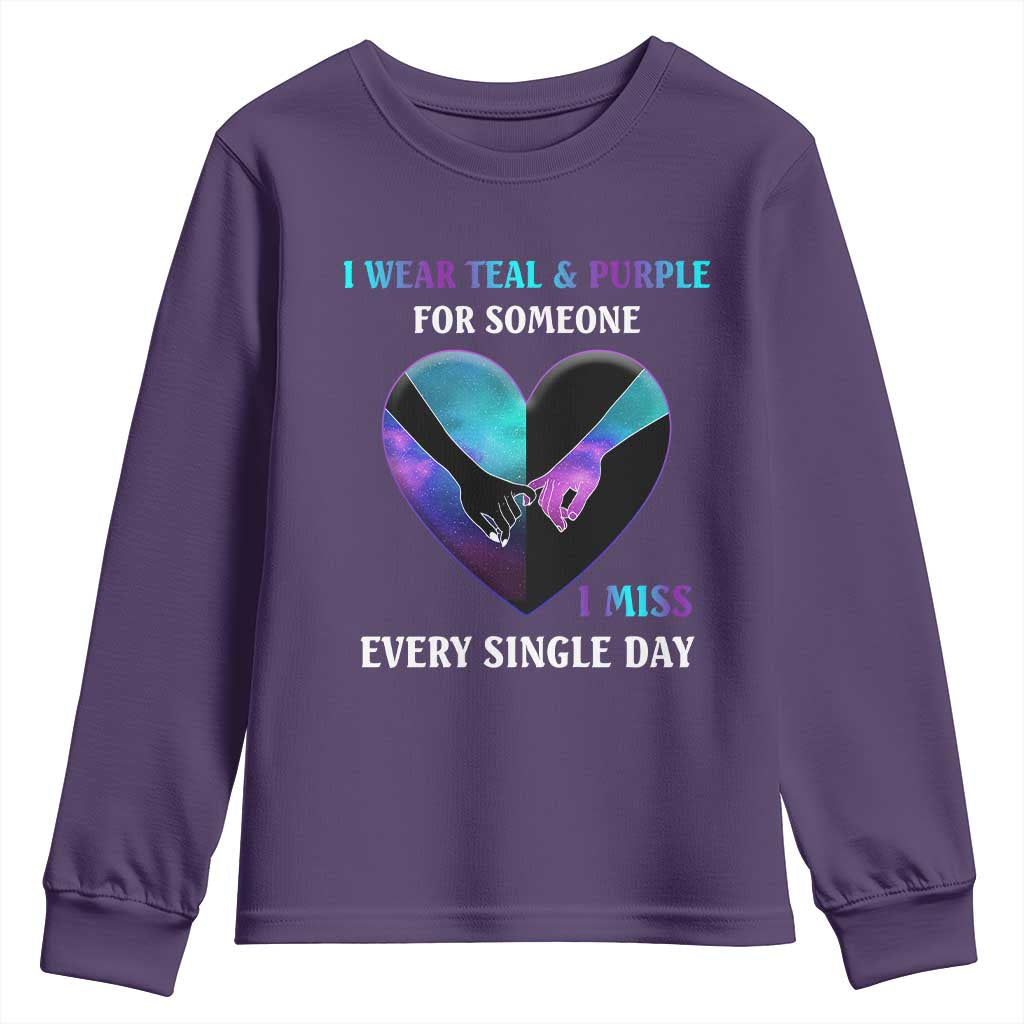 I Wear Teal & Purple for Someone I Miss Every Single Day Suicide Prevention Youth Sweatshirt